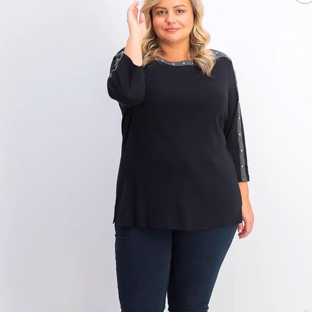 Karen Scott Plus Size Studded Boatneck Cotton Top Size 0X